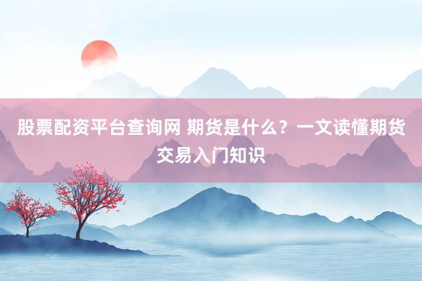 股票配资平台查询网 期货是什么？一文读懂期货交易入门知识