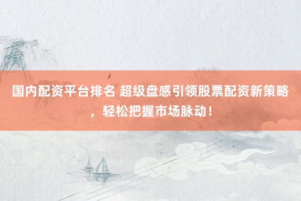 国内配资平台排名 超级盘感引领股票配资新策略，轻松把握市场脉动！