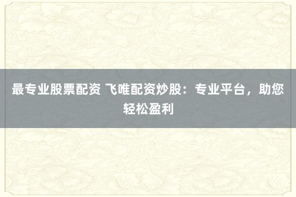 最专业股票配资 飞唯配资炒股：专业平台，助您轻松盈利