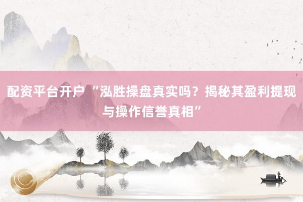 配资平台开户 “泓胜操盘真实吗？揭秘其盈利提现与操作信誉真相”