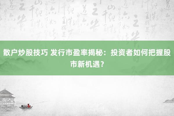 散户炒股技巧 发行市盈率揭秘：投资者如何把握股市新机遇？