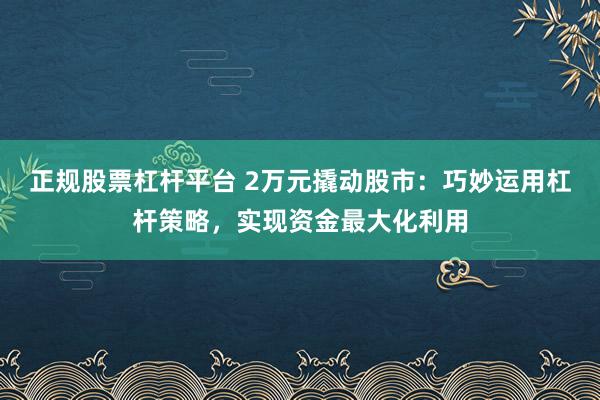 正规股票杠杆平台 2万元撬动股市：巧妙运用杠杆策略，实现资金最大化利用