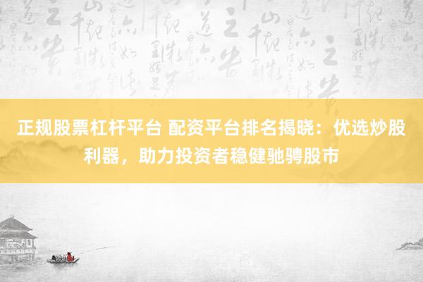 正规股票杠杆平台 配资平台排名揭晓：优选炒股利器，助力投资者稳健驰骋股市