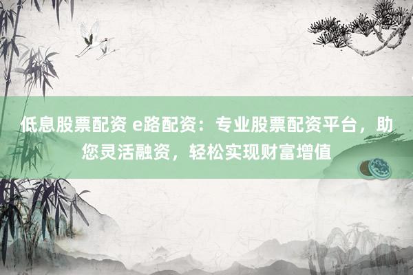 低息股票配资 e路配资：专业股票配资平台，助您灵活融资，轻松实现财富增值