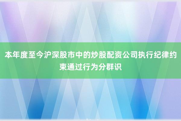 本年度至今沪深股市中的炒股配资公司执行纪律约束通过行为分群识